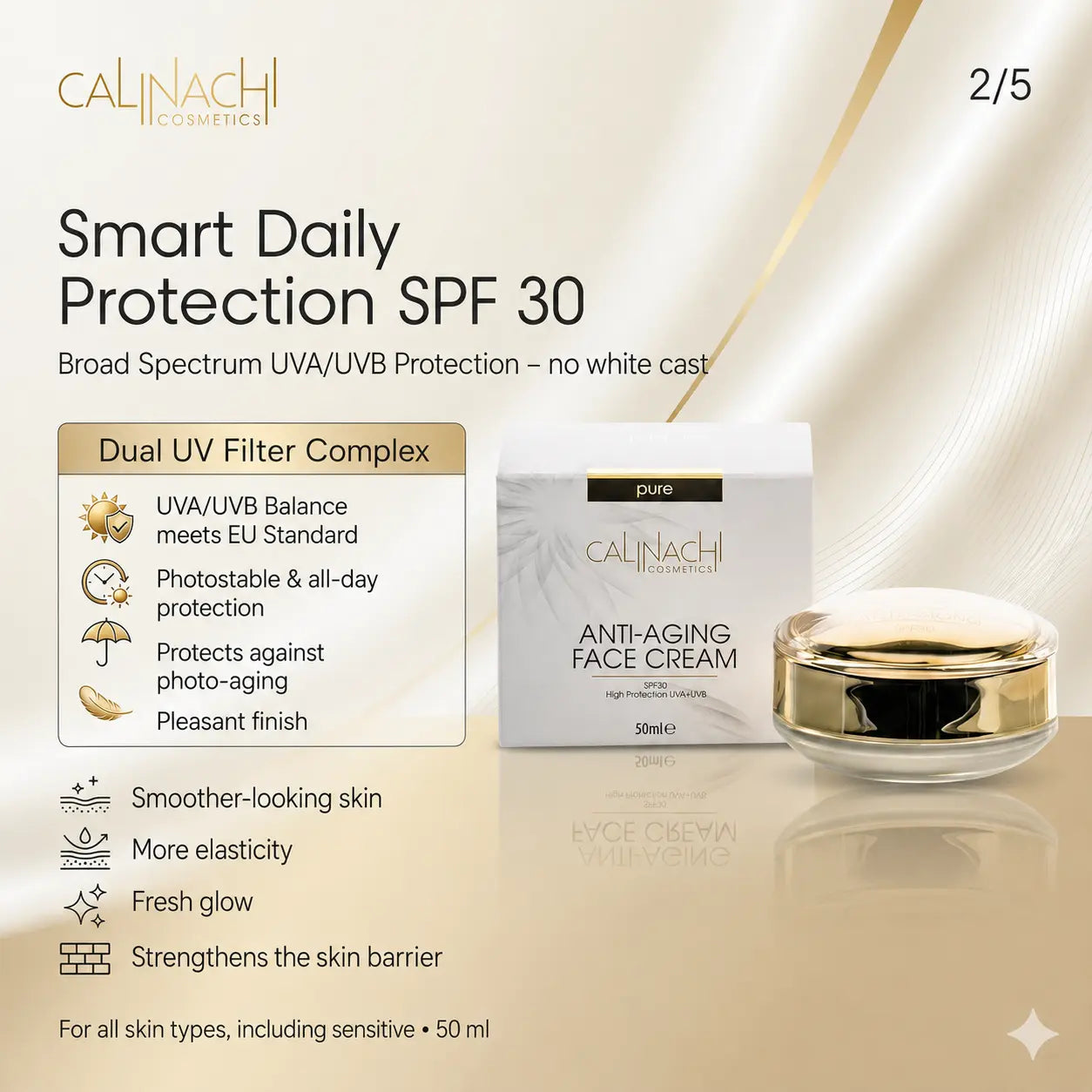 Anti-aging Day Face Cream for Face, Neck, and Décolletage, SPF30, 50ml. skincare CALINACHI Cosmetics
